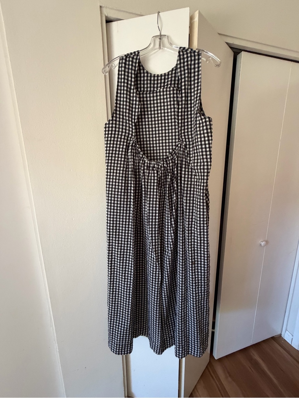 GANNI Black and White Gingham Sleeveless A-Line Dress with Low Back - Picture 2 of 5